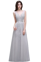 A-line Floor-length Tulle Bridesmaid Dress with Appliques